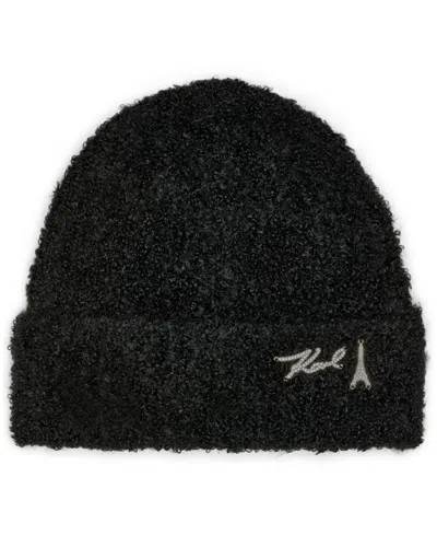 Karl Lagerfeld Women's Folded Over Cuff Beanie In Black
