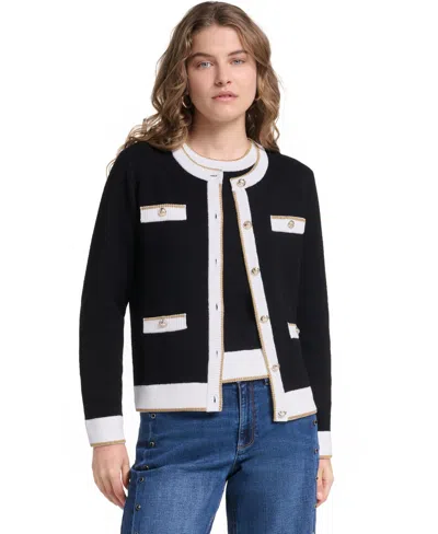 Karl Lagerfeld Women's Four-pocket Cardigan In Black,soft White,gold