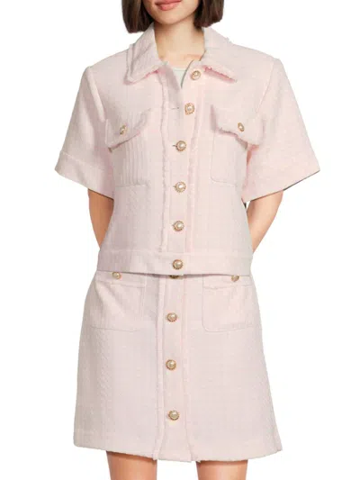 Karl Lagerfeld Women's Frayed Trim Embellished Jacket In Parfait Pink Cream