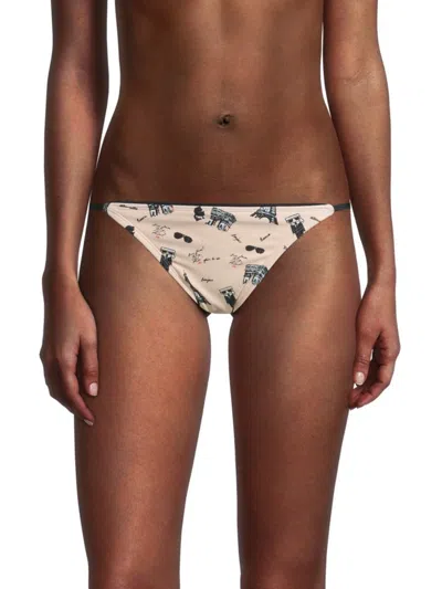 Karl Lagerfeld Women's French Logo String Bikini Bottom In Beige Multicolor