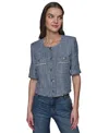 Karl Lagerfeld Short Sleeve Tweed Jacket In Chambray Blue