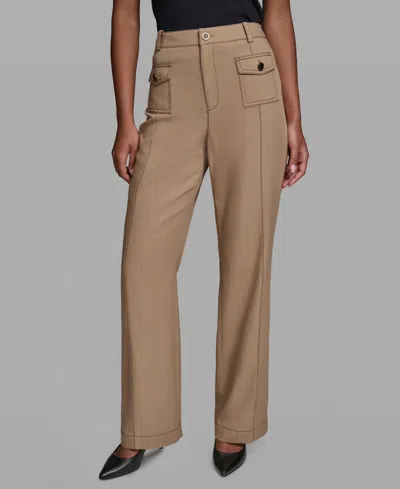 Karl Lagerfeld Women's Front Pockets Mid-rise Straight Long Pants In Brown