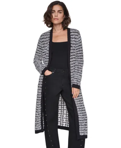 Karl Lagerfeld Women's Fuzzy Stitch Long-sleeve Open-front Fuzzy-knit Cardigan Sweater In Gray