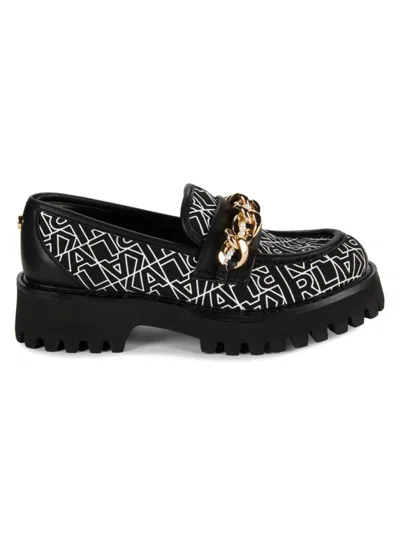 Karl Lagerfeld Women's Gala Monogram Chain Trim Loafers In Black White
