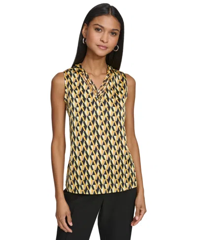 Karl Lagerfeld Women's Geo-print Strappy-neck Sleeveless Top In Gold Fusion Multi