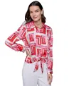 Shop Karl Lagerfeld Women's Geo-print Tie-front Top In Parfait Pink