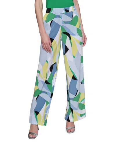 Karl Lagerfeld Women's Geo-print Wide-leg Pants In Flore Green  Chambray