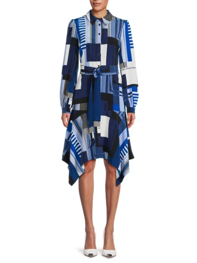 Karl Lagerfeld Women's Geometric Logo Midi Shirt Dress In Lapis Blue