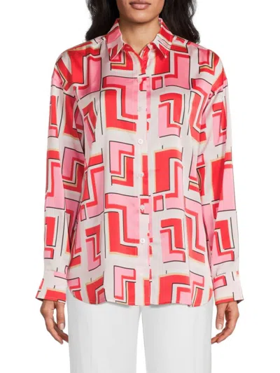 Karl Lagerfeld Women's Geometric Logo Oversized Shirt In Pink Multi