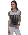 Karl Lagerfeld Geometric Pointelle Knit Sleeveless Sweater In Black  Soft White