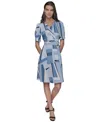 Karl Lagerfeld Women's Geometric-print A-line Dress In Chambray Blue Multi