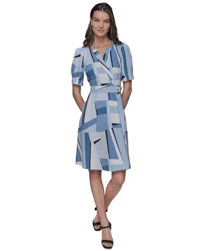 Karl Lagerfeld Women's Geometric-print A-line Dress In Chambray Blue Multi