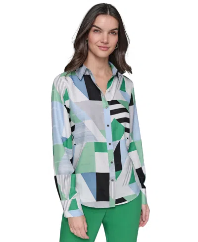 Karl Lagerfeld Women's Geometric-print Blouse In Soft White Multi
