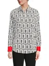 Karl Lagerfeld Women's Geometric Print Contrast-cuff Blouse In Soft White Black