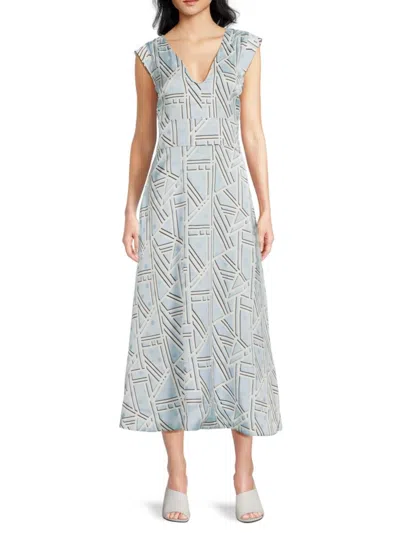 Karl Lagerfeld Women's Geometric Print Midi Dress In Chambray Blue