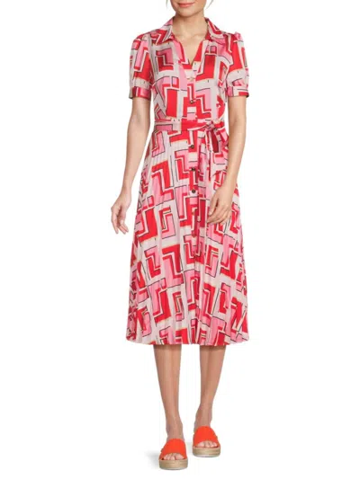 Karl Lagerfeld Women's Geometric Print Pleated Midi-shirtdress In Pink Multi