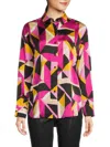Karl Lagerfeld Petite Printed Long-sleeve Button-front Shirt In French Fuchsia