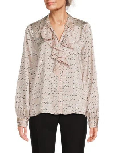 Karl Lagerfeld Women's Geometric Print Satin Shirt In Tan Multi