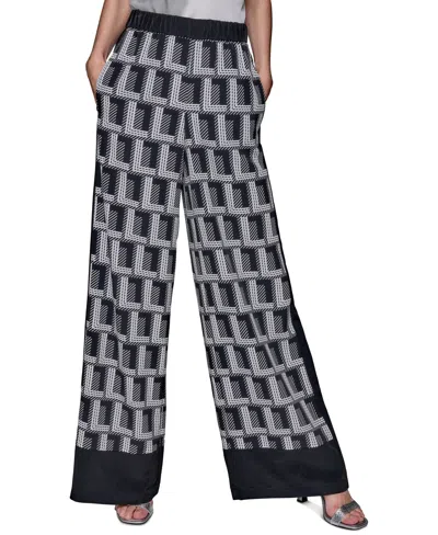 Karl Lagerfeld Women's Geometric-print Wide-leg Pants In Black  Soft White
