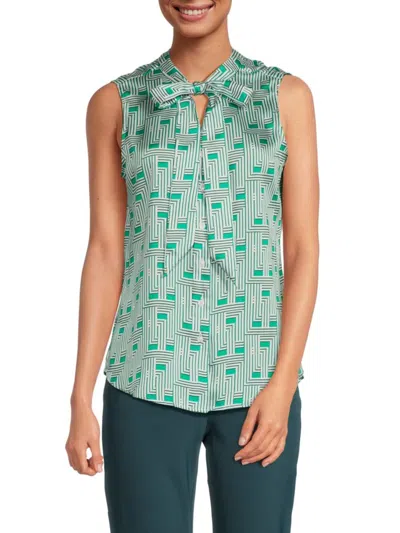 Karl Lagerfeld Women's Geometric Sleeveless Shirt In Kelly Multi