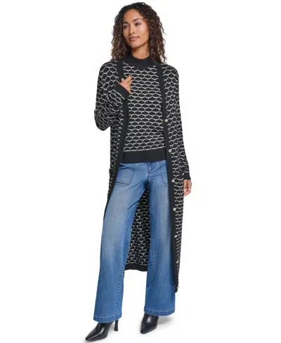 Karl Lagerfeld Women's Geometric V-neck Duster Cardigan In Multi