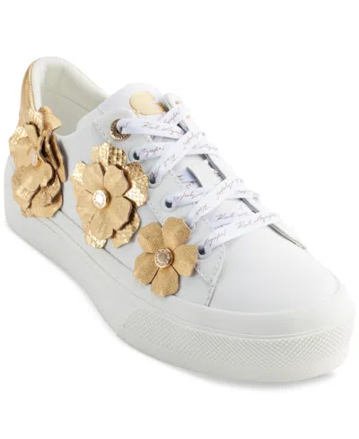 Karl Lagerfeld Women's Georgia Lace-up Embellished Sneakers In Bright White,gold