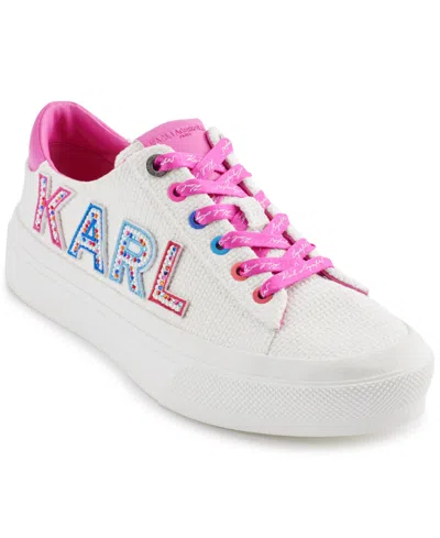 Karl Lagerfeld Women's Gida Lace-up Sneakers In Bright White,fuchsia