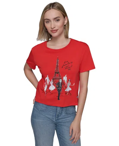 Karl Lagerfeld Women's Girls With Eiffel Tee In Apple