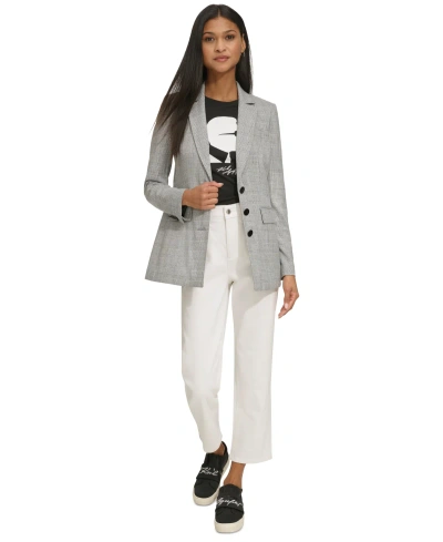 Karl Lagerfeld Women's Glen Plaid 3-button Jacket In Black,soft White