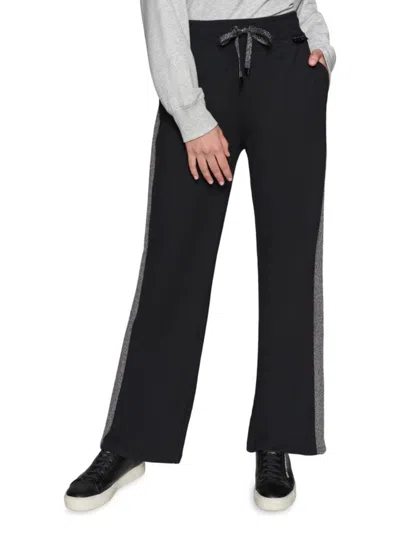 Karl Lagerfeld Women's Glitter Tape Drawstring Pants In Black