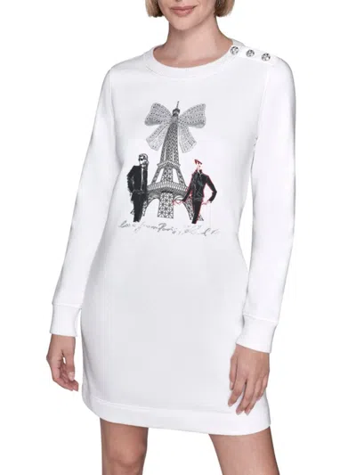 Karl Lagerfeld Women's Graphic Cotton-blend Mini Sweatshirt Dress In White
