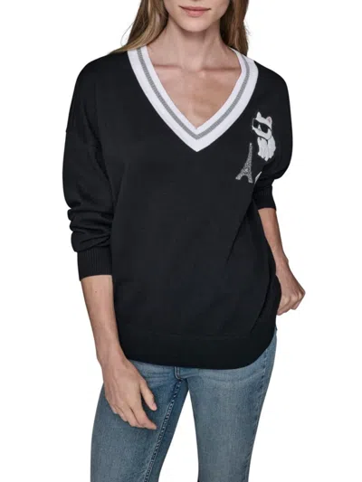 Karl Lagerfeld Women's Graphic Embroidered Cotton-blend Sweater In Black