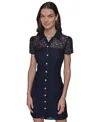 Karl Lagerfeld Women's Graphic Lace Shirtdress In Chambray Blue