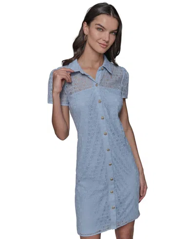 Karl Lagerfeld Women's Graphic Lace Shirtdress In Marine