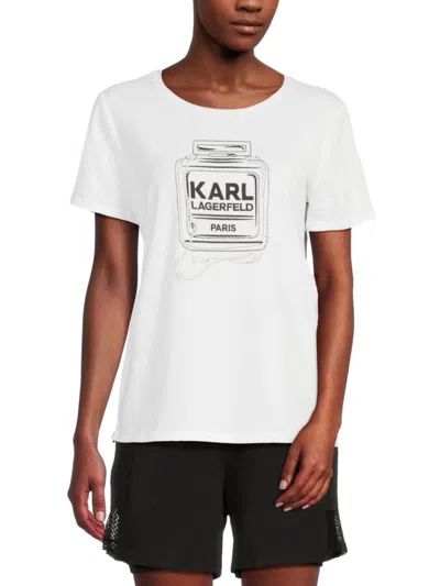 Karl Lagerfeld Women's Graphic Logo Stretch Cotton T-shirt In White