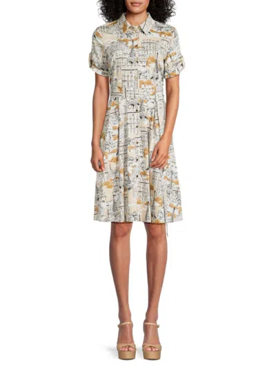 Karl Lagerfeld Women's Graphic Sateen Midi Dress In Beige