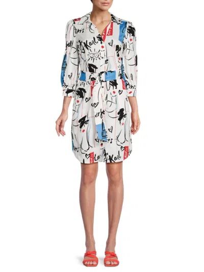 Karl Lagerfeld Women's Graphic Sateen Mini Shirtdress In White