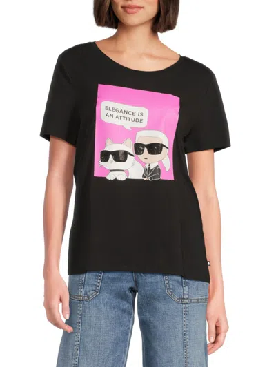 Karl Lagerfeld Women's Graphic Stretch Cotton T-shirt In Black