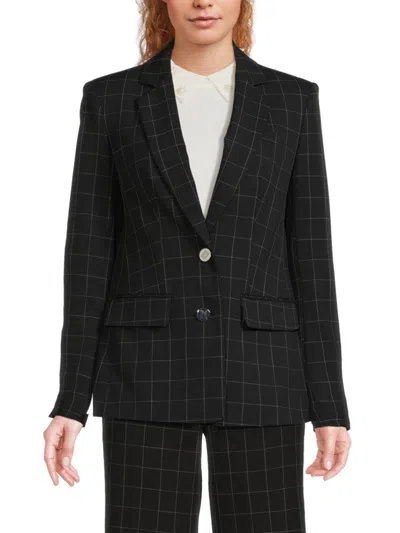 Karl Lagerfeld Women's Windowpane Two-button Blazer In Black Soft White