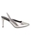 Karl Lagerfeld Paris Rosalyn Snakeskin Embossed Pointed Toe Pump In Silver