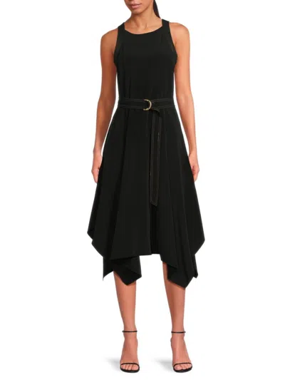 Karl Lagerfeld Women's Handkerchief Hem Belted Midi-dress In Black