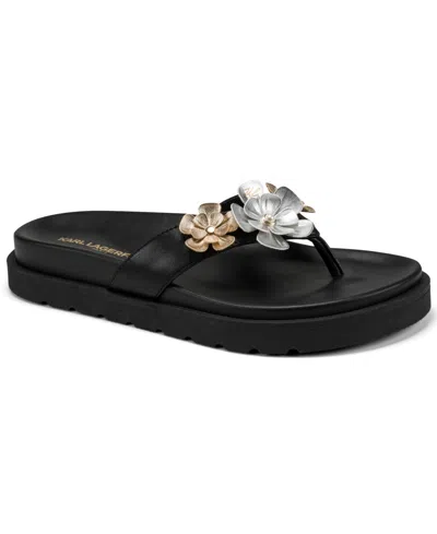 Karl Lagerfeld Women's Hayze Fleur Flip Flop Sandals In Black Smooth