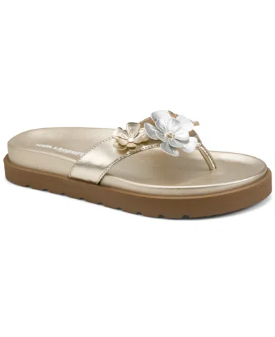 Karl Lagerfeld Women's Hayze Fleur Flip Flop Sandals In White Gold Metallic