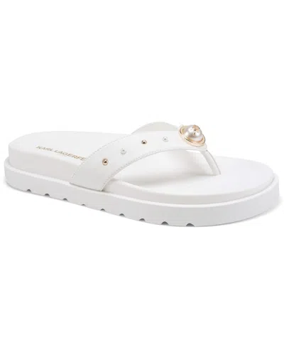 Karl Lagerfeld Women's Hayze Pearl Flip Flop Sandals In Bright White Smooth