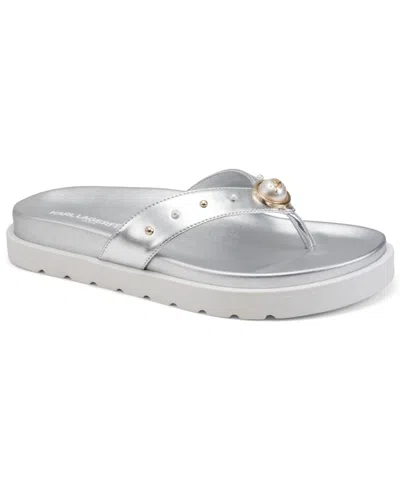 Karl Lagerfeld Women's Hayze Pearl Flip Flop Sandals In Silver Metallic