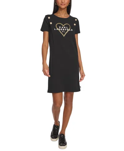 Karl Lagerfeld Women's Heart Logo T-shirt Dress In Black