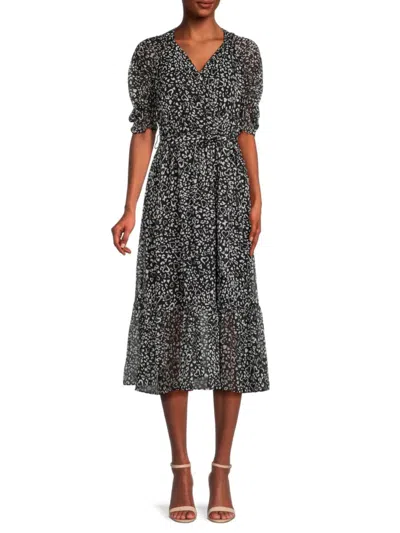 Karl Lagerfeld Women's Heart Print Chiffon Midi Dress In Black Multi