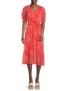 Karl Lagerfeld Women's Heart Print Chiffon Midi Dress In Coral