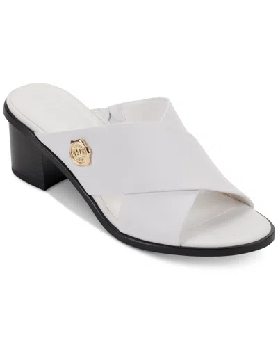 Karl Lagerfeld Henry-k Womens Leather Block Heel Slide Sandals In Bright White
