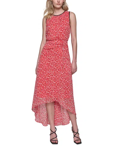 Karl Lagerfeld Women's High-low Hem Maxi Dress In Appl Red M